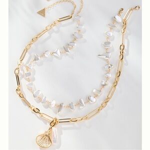 14KT Gold Plated Chain Anthropologie Mixed Pearls Layered Charm Necklace NEW